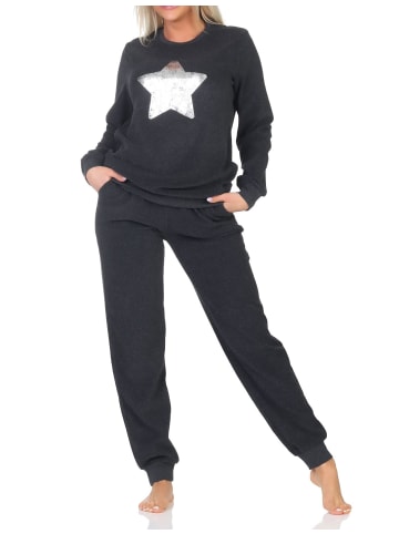 NORMANN Frottee Schlafanzug langarm Bündchen Sterne in anthrazit