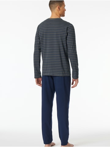 Schiesser Pyjama Schlafanzug lang - Casual Essentials in Anthrazit, Blau