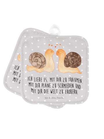 Mr. & Mrs. Panda 2er Set Topflappen  Schnecken Liebe mit Spruch in Grau Pastell