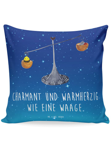 Mr. & Mrs. Panda 40x40 Kissen Sternzeichen Waage mit Spruch in Sternenhimmel Blau