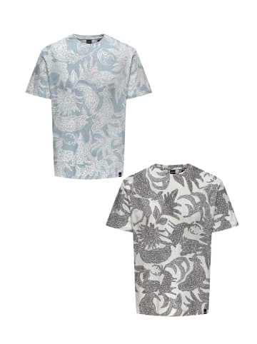 Only&Sons T-Shirt 2er-Set Rundhals Kurzarm in Weiß-Grün