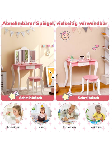 COSTWAY Schminktisch mit Hocker in Rosa