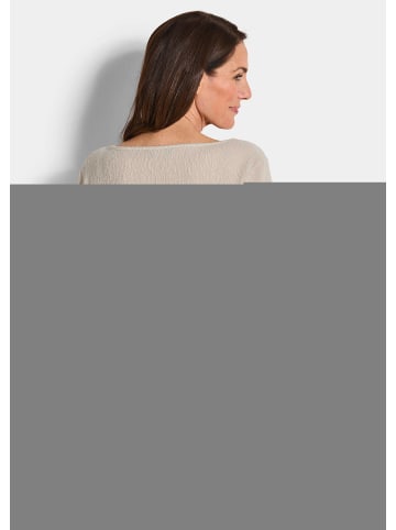 GOLDNER Kurzgröße:  Kreppshirt Langarm Melange Jersey-Oberteil in beige
