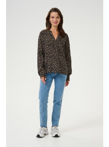 Kaffe Langarm-Bluse KAjalie Regular fit in Black/Brown Graphic Dots