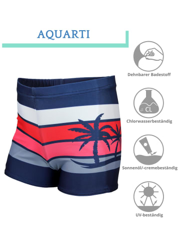 Aquarti Jungen Badehose Gestreift mit Motiven in rot
