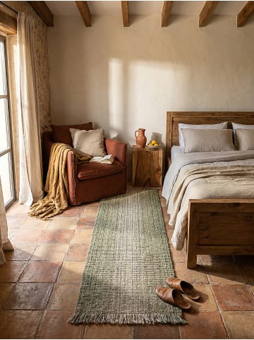 KADIMA DESIGN Jute-Teppich Handgewebt WEAVER 24% Wolle Naturfaser Boho Wohnzimmer in Grün