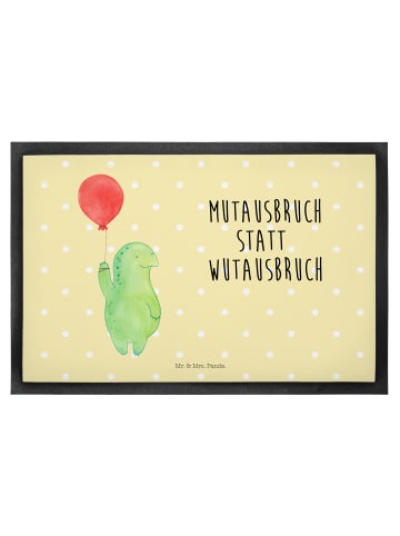 Mr. & Mrs. Panda Eingangsteppich Schildkröte Luftballon mit Spruch in Gelb Pastell
