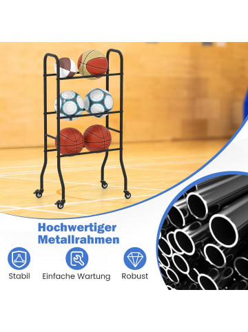 COSTWAY 3-stufig Ball Organizer mit Rollen in Schwarz