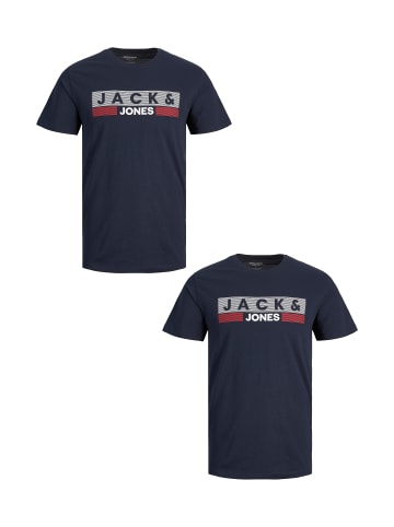 Jack & Jones 2-er SET Plus Size T-Shirt  Übergrößen Shirt Logo Print in Dunkelblau-Rot