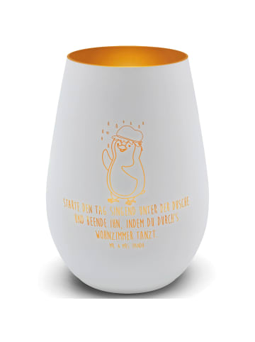 Mr. & Mrs. Panda Gold Windlicht Pinguin Duschen mit Spruch in Weiß