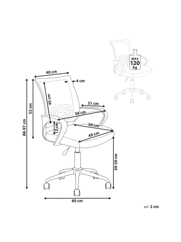 Beliani Bürostuhl SOLID in Rot/Silber/Weiß - (W) 60 x (H) 88 x (L) 60 cm