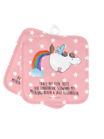 Mr. & Mrs. Panda Ofenhandschuhe Einhorn Fliegendes Pferd mit Spruch in Rot Pastell