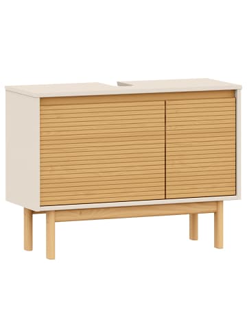 home24 home24 massiver Waschbeckenunterschrank aus massiver Pinie im skandinavischen Stil in Beige / Pinie Natur