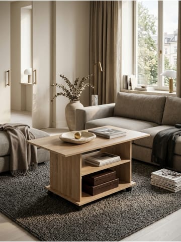 KADIMA DESIGN Couchtisch SEGRE: Stilvoll, 2 Ablageflächen, Rollen, 95x51x54,5 cm in Beige