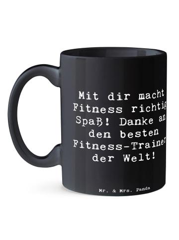 Mr. & Mrs. Panda Tasse Spruch Fitness-Trainer Dank mit Spruch in Schwarz