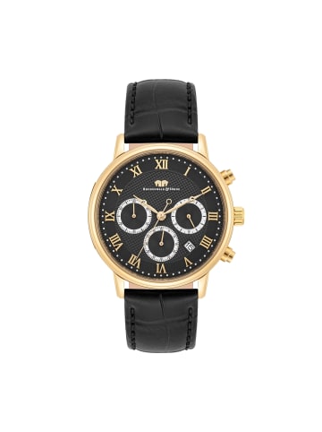 Rhodenwald & Söhne Herren Chronograph gelbgold Echtleder schwarz in schwarz
