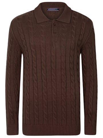 Felix Hardy Grobstrick Zopfmuster Langarm Polo Pullover in braun