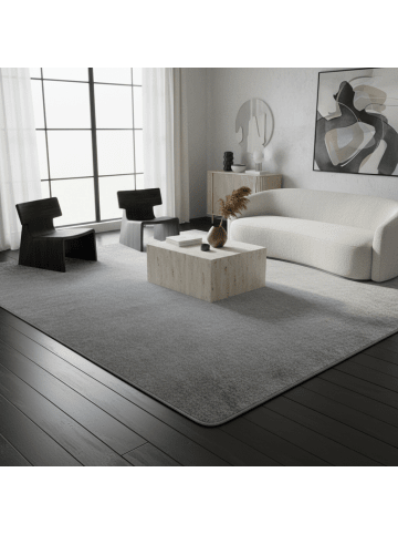 KADIMA DESIGN Teppich Kurzflor Waschbar Einfarbig ISAR Strapazierfähig OEKO-TEX in Silber