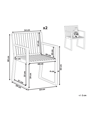 Beliani 2er-Set Gartenstuhl SASSARI II in Braun