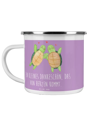 Mr. & Mrs. Panda Emaille Becher Gastgeschenke Dankeschön mit Spruch in Lavendeltraum
