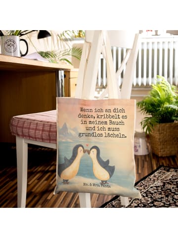 Mr. & Mrs. Panda Tasche Pinguine Kuss Design mit Spruch in Weiß