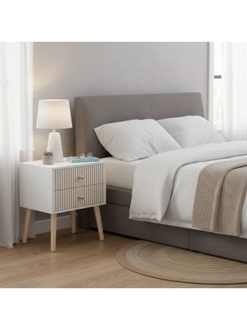 relaxdays Nachttisch in Weiß/ Natur - (B)40 x (H)47 x (T)30 cm