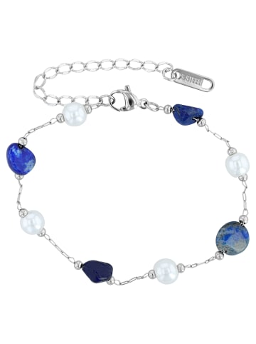 Adeliás Damen Armband – Kugelarmband aus Edelstahl mit Lapis 23 cm in silber