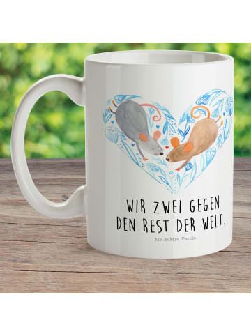 Mr. & Mrs. Panda Plastikbecher Mäuse Herz mit Spruch in Weiß