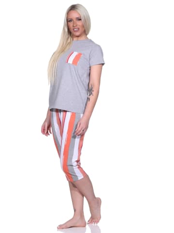 NORMANN Pyjama Schlafanzug T-Shirt Capri Hose und Design - 79887 in grau
