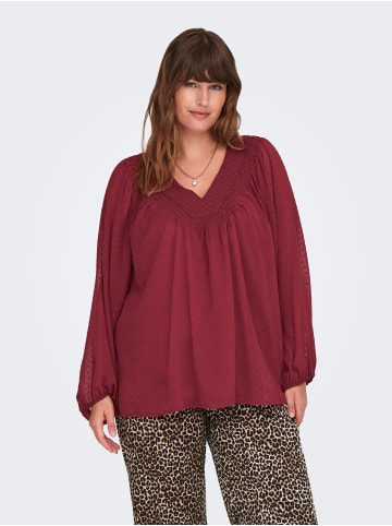 ONLY Carmakoma Bluse Plus Size V-Ausschnitt Ballonärmel in Weinrot