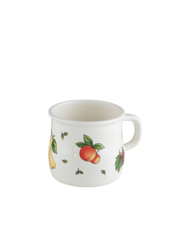 Riess Topf mit Bördel Becher Emaille Country Fruit Garden in Weiß