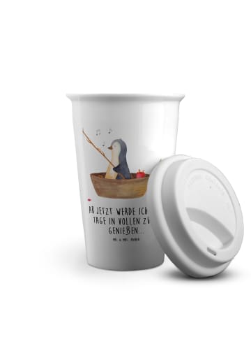 Mr. & Mrs. Panda To Go Becher Pinguin Angelboot mit Spruch in Weiß