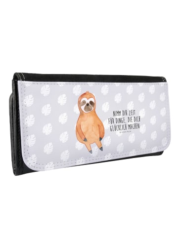 Mr. & Mrs. Panda Damen Portemonnaie Faultier Zufrieden mit Spruch in Grau Pastell