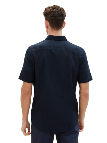 Tom Tailor Kurzarm Hemd mit Leinen Regular Freizeit Kent Kragen Design Shirt in Blau