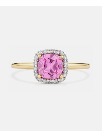 Diamant L'éternel Ring, mit synth. Saphir, 375 Gelbgold
