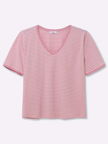 sheego Shirt in ecru-altrosa-geringelt