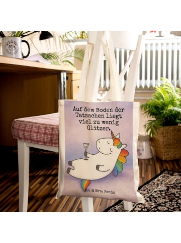 Mr. & Mrs. Panda Jutebeutel Einhorn Blümchentail Design mit Spruch in Weiß