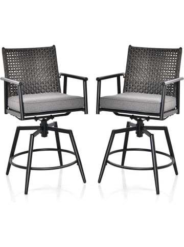 COSTWAY 2er Set Barhocker mit 2-lagiger PE-Rattan-Rückenlehne in Schwarz