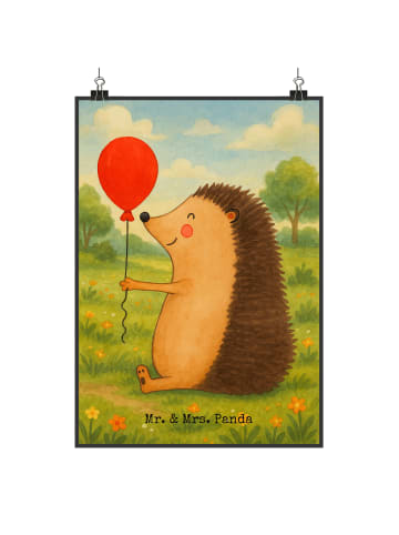 Mr. & Mrs. Panda Bild für Wand Igel Luftballon Design ohne Spruch in Weiß