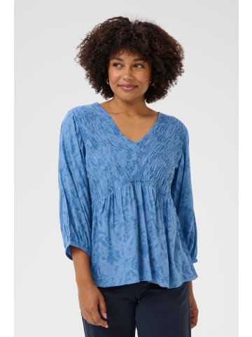 Cream Kurzarm-Bluse CRTiah Feminine in Rivera Blue Ikat Paisley