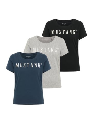 Mustang T-Shirt 3er Pack in Schwarz/Grau/Dunkelblau