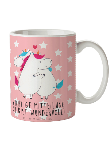 Mr. & Mrs. Panda Trinkbecher Einhorn Mitteilung mit Spruch in Rot Pastell
