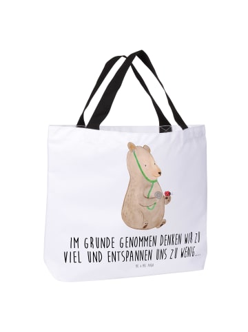 Mr. & Mrs. Panda Strandtasche Bär Arzt mit Spruch in Weiß
