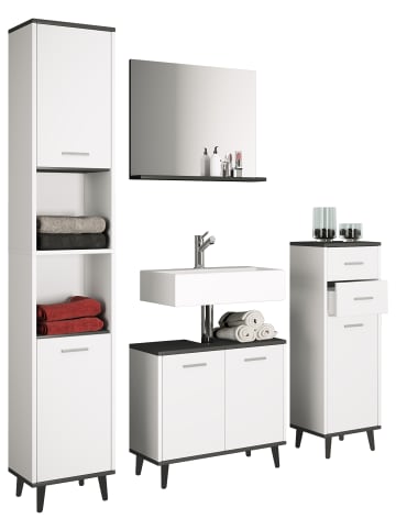 VCM  4-tlg. Komplett Badmöbel Badschrank Set Landos l in Weiß / Anthrazit