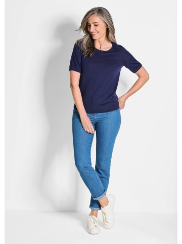 GOLDNER Klassisches Merinowollshirt, Rundhals in marine