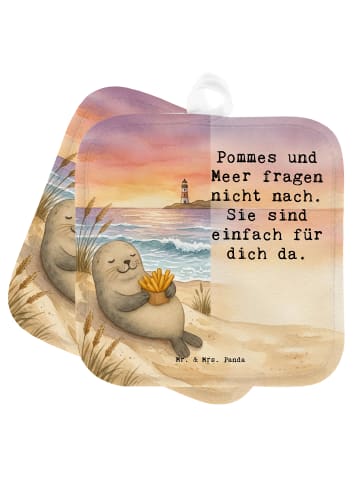 Mr. & Mrs. Panda Topfhalter Robbe Pommes Design mit Spruch in Weiß