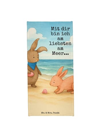 Mr. & Mrs. Panda Badehandtuch Hasen Muschel Design mit Spruch in Grau Pastell