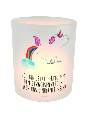 Mr. & Mrs. Panda Windlicht Glas Einhorn Pupsen mit Spruch in Transparent