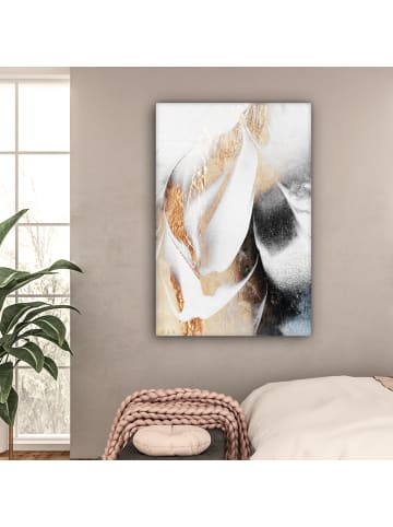 MuchoWow Leinwand Bilder Abstrakte Kunst weiß gold