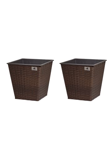 Gartenfreude 2er Set Polyrattan Pflanztöpfe in Bicolour Braun